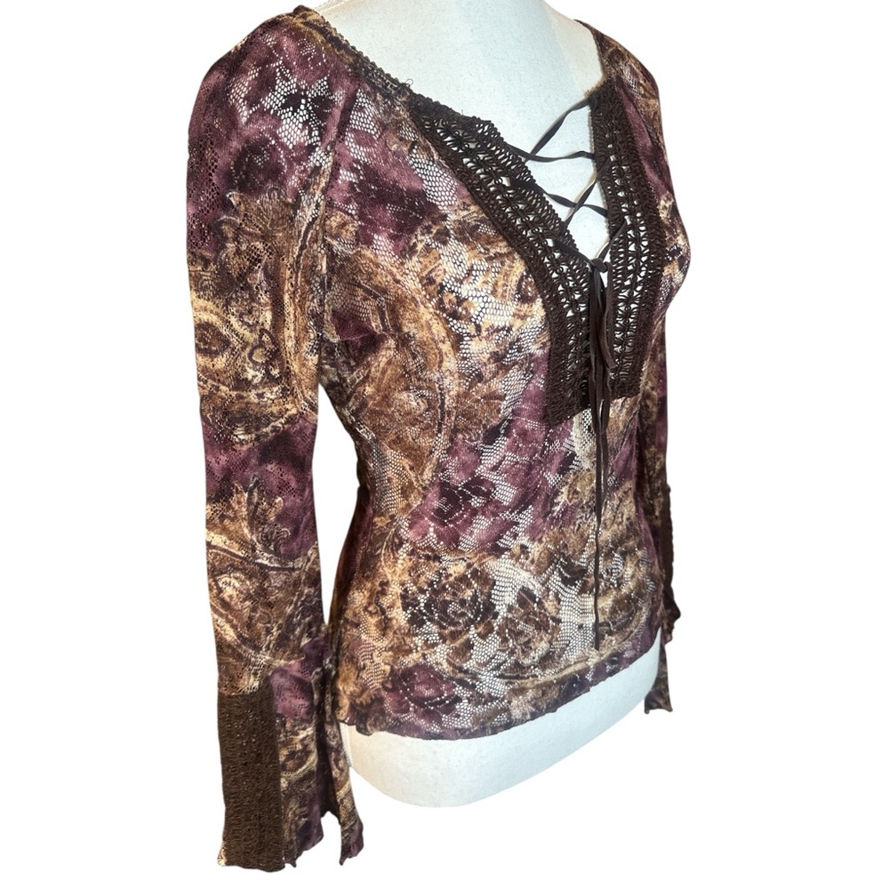 Sharagano Made In France Purple Lace-Up Blouse - Picture 4 of 9